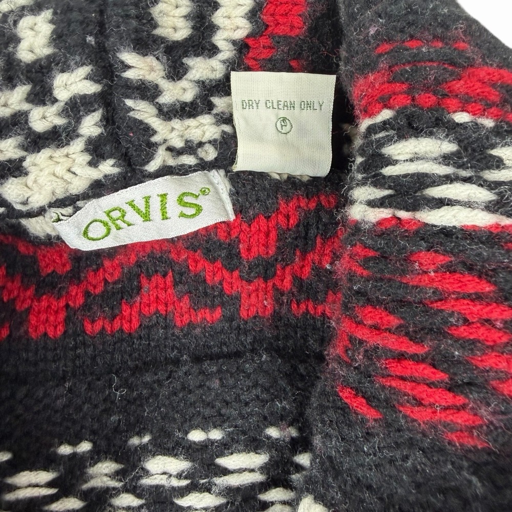 Orvis Women's Cardigan Sweater Wool Cashmere Button Front Black Red Nordic Sz Lg - Picture 5 of 8